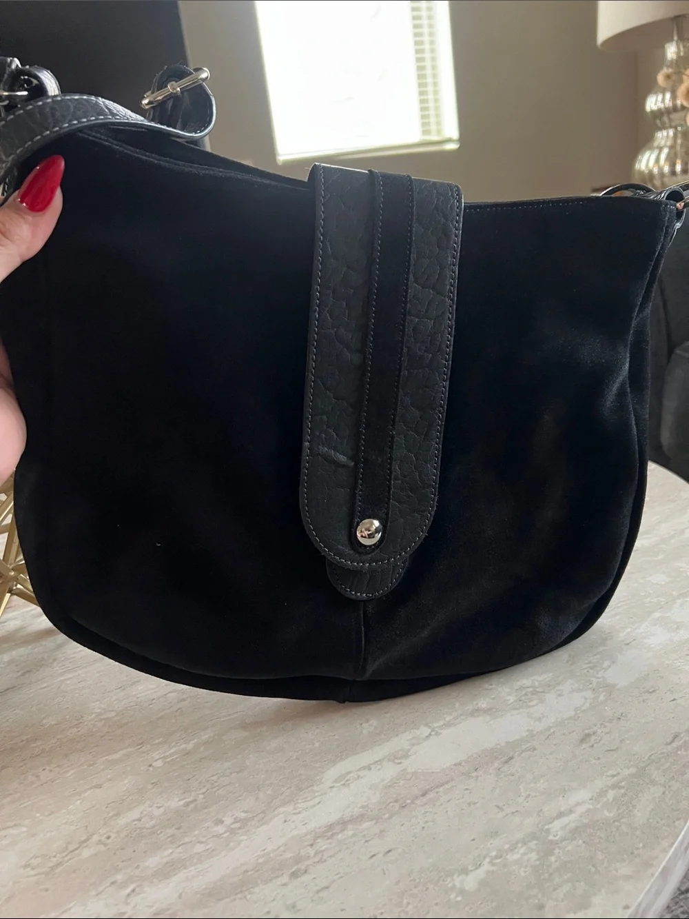 SAS Black Suede Shoulder Crossbody Bag